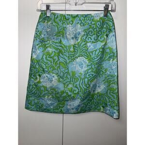 vintage The Lilly  pulitzer 70s Skirt Lydia The Lion Print Green Blue Sz 2/4?